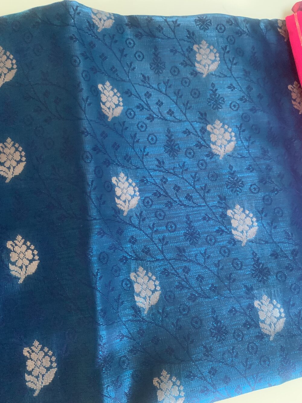 Silk saree with silver border and subtle pink blouse. Beautiful combination of colours - Image 5
