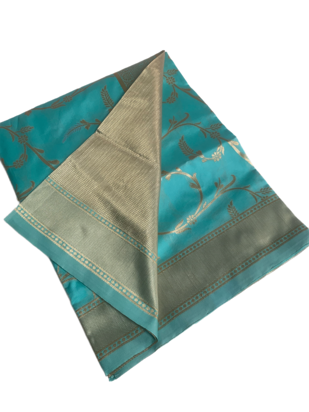 Silk saree in light green with unstitched brocade blouse - Image 2