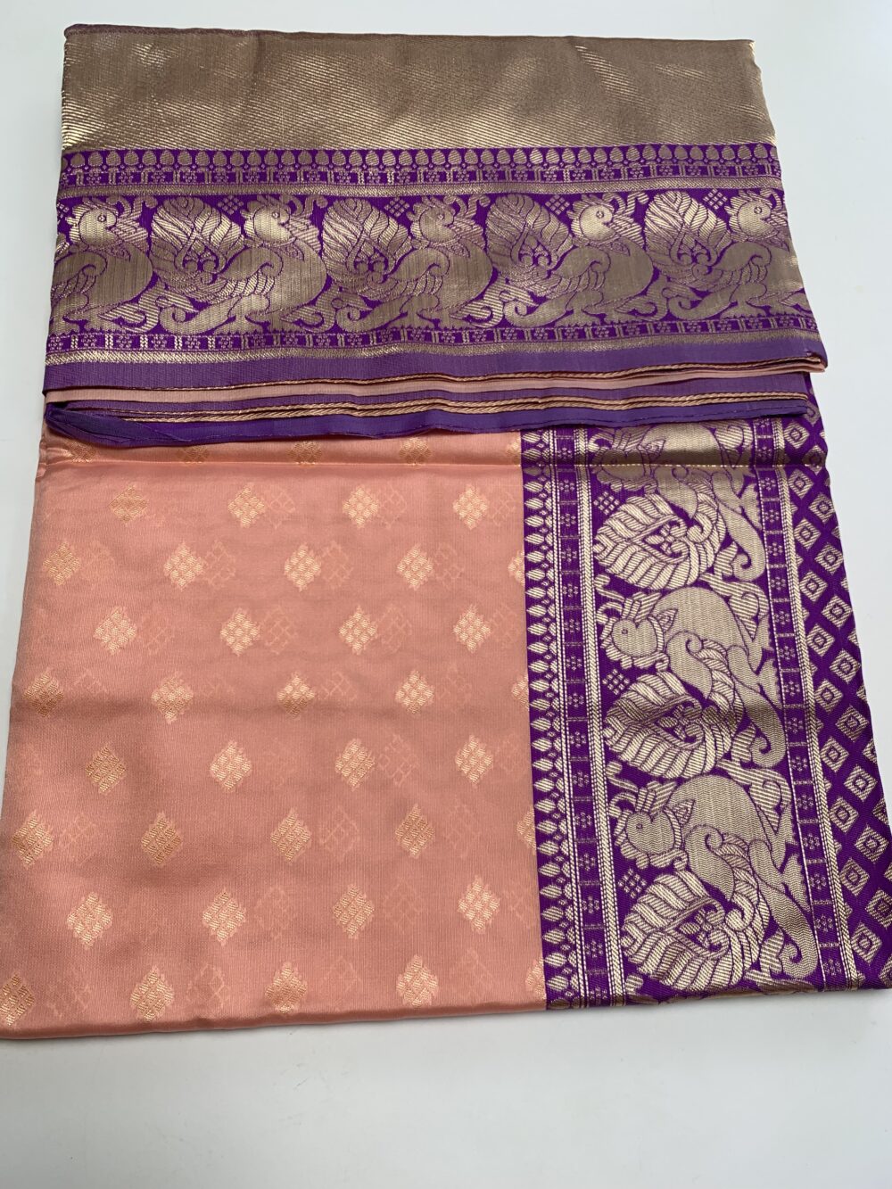 Silk saree in pink and purple with brocade blouse piece - Image 3