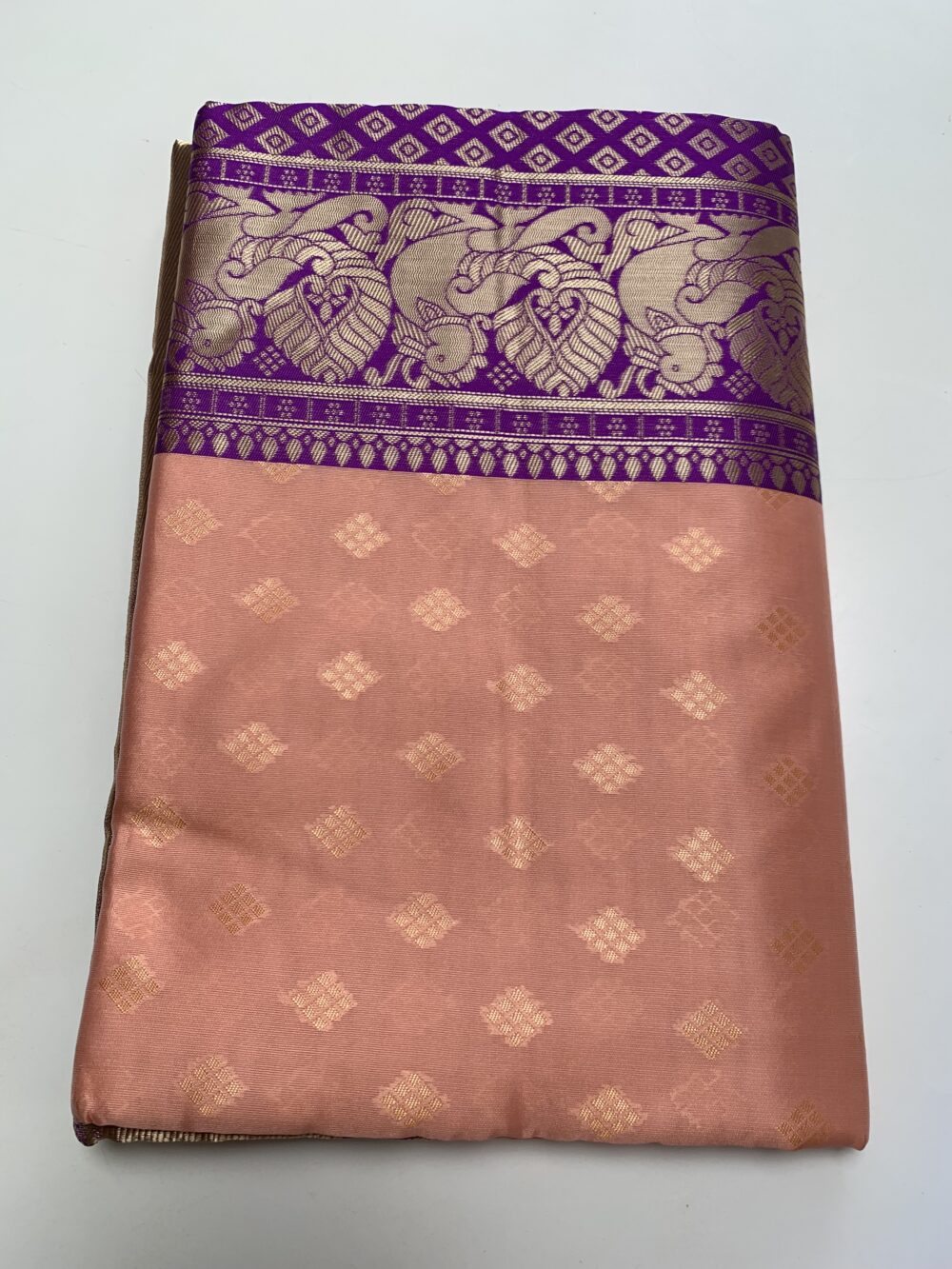 Silk saree in pink and purple with brocade blouse piece - Image 2