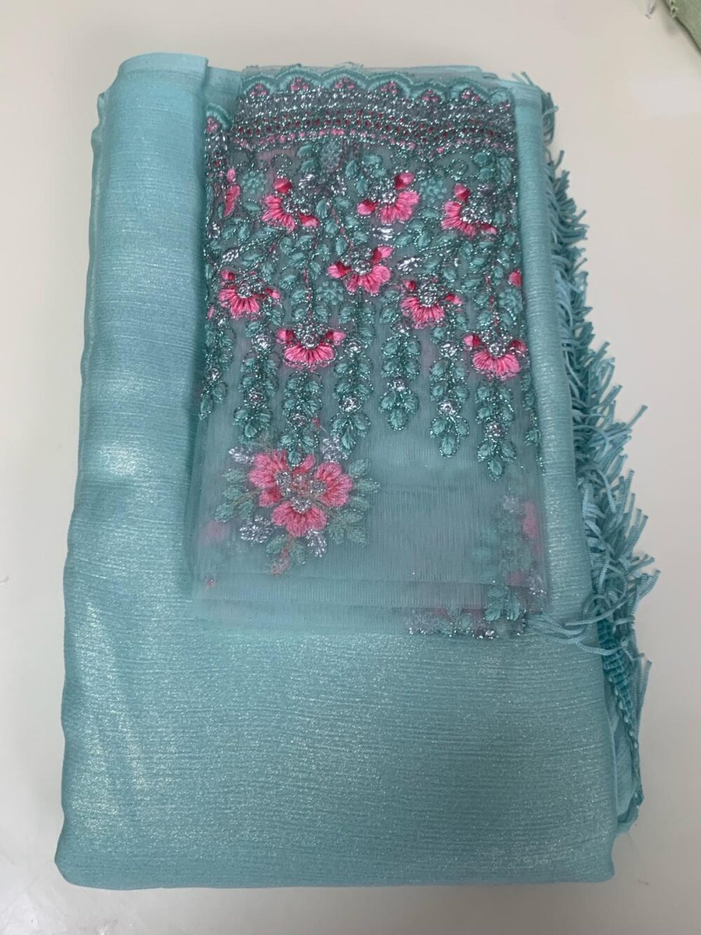 Georgette saree, comes with embroidered blouse piece - Image 10