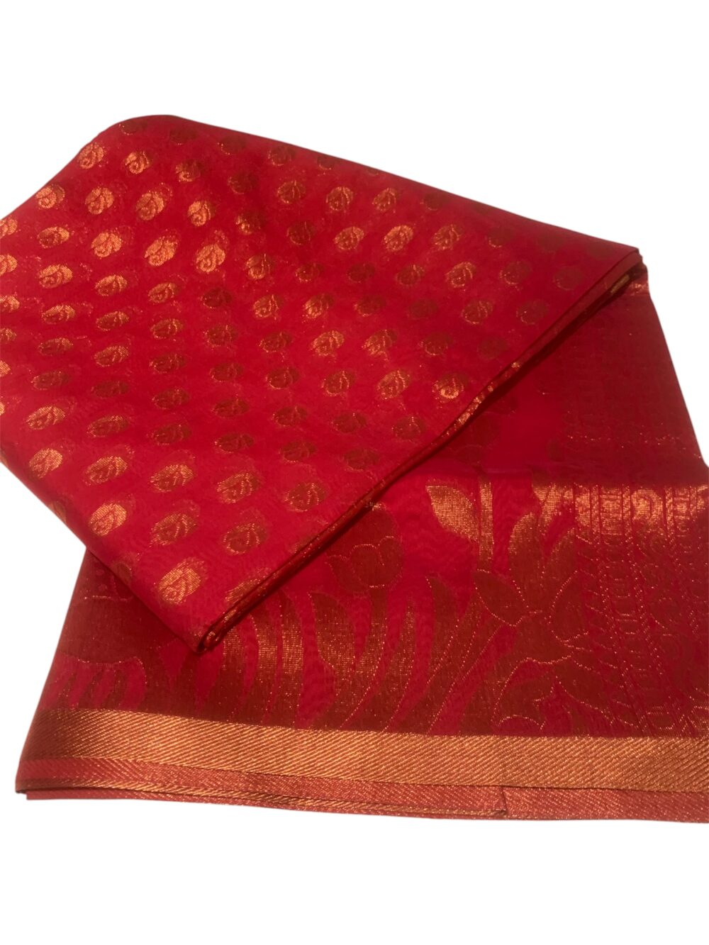 Cotton saree in red with rich copper work - Image 4