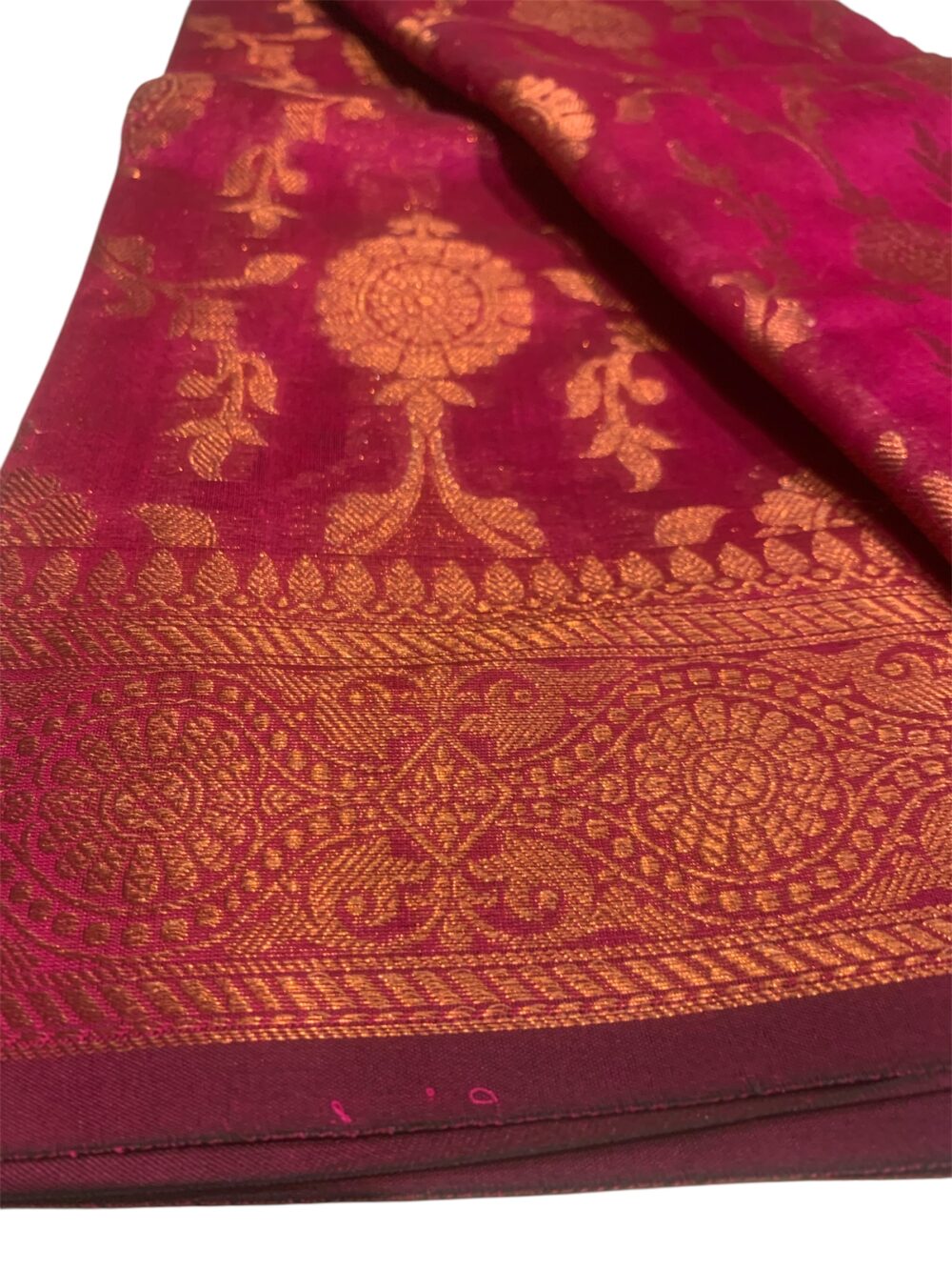 Cotton saree with copper work in pink - Image 4