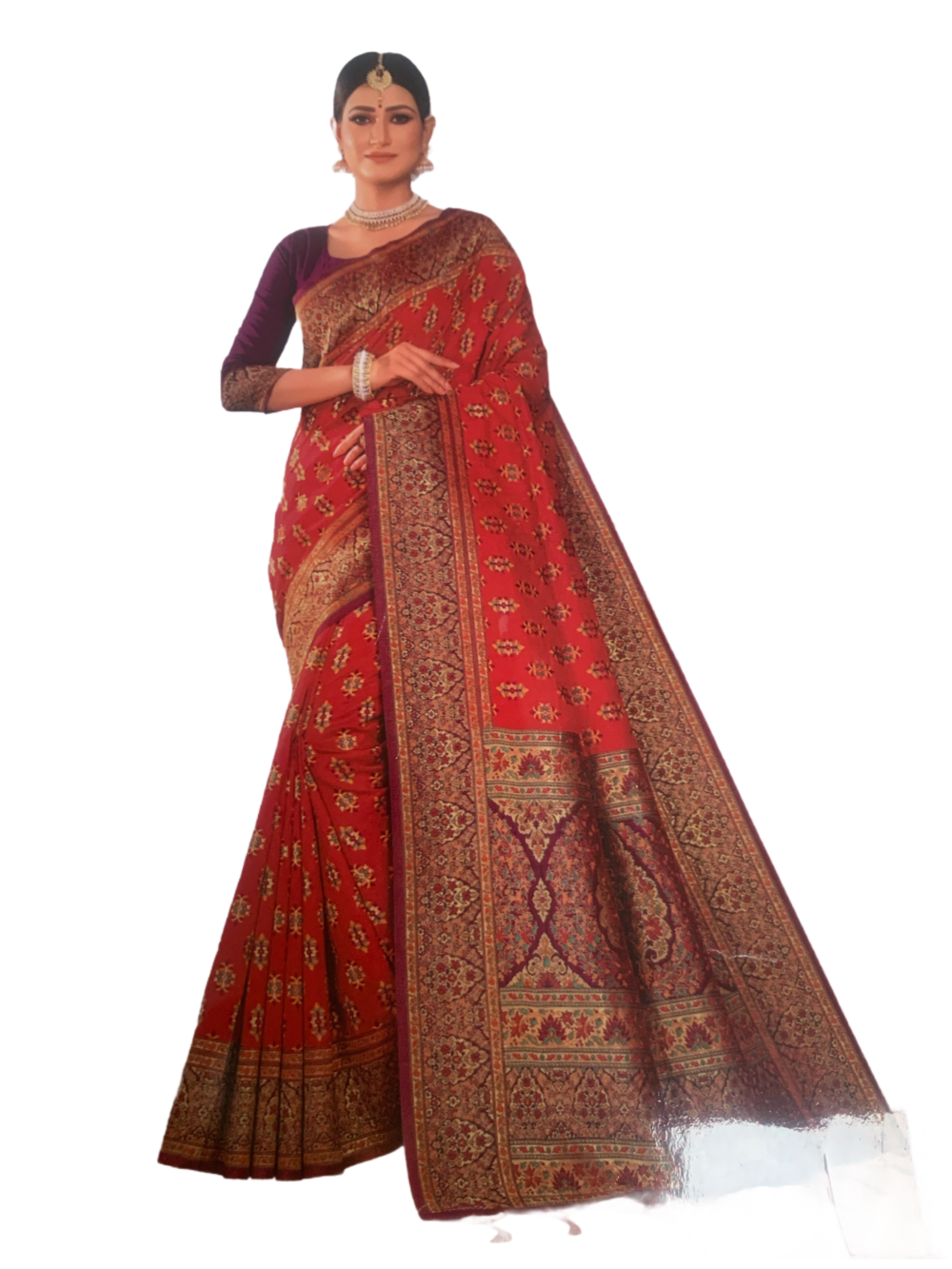 Wedding saree with rich border and blouse piece - Image 3