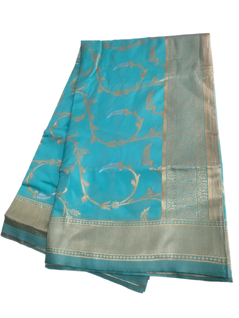 Silk saree in light green with unstitched brocade blouse - Image 4