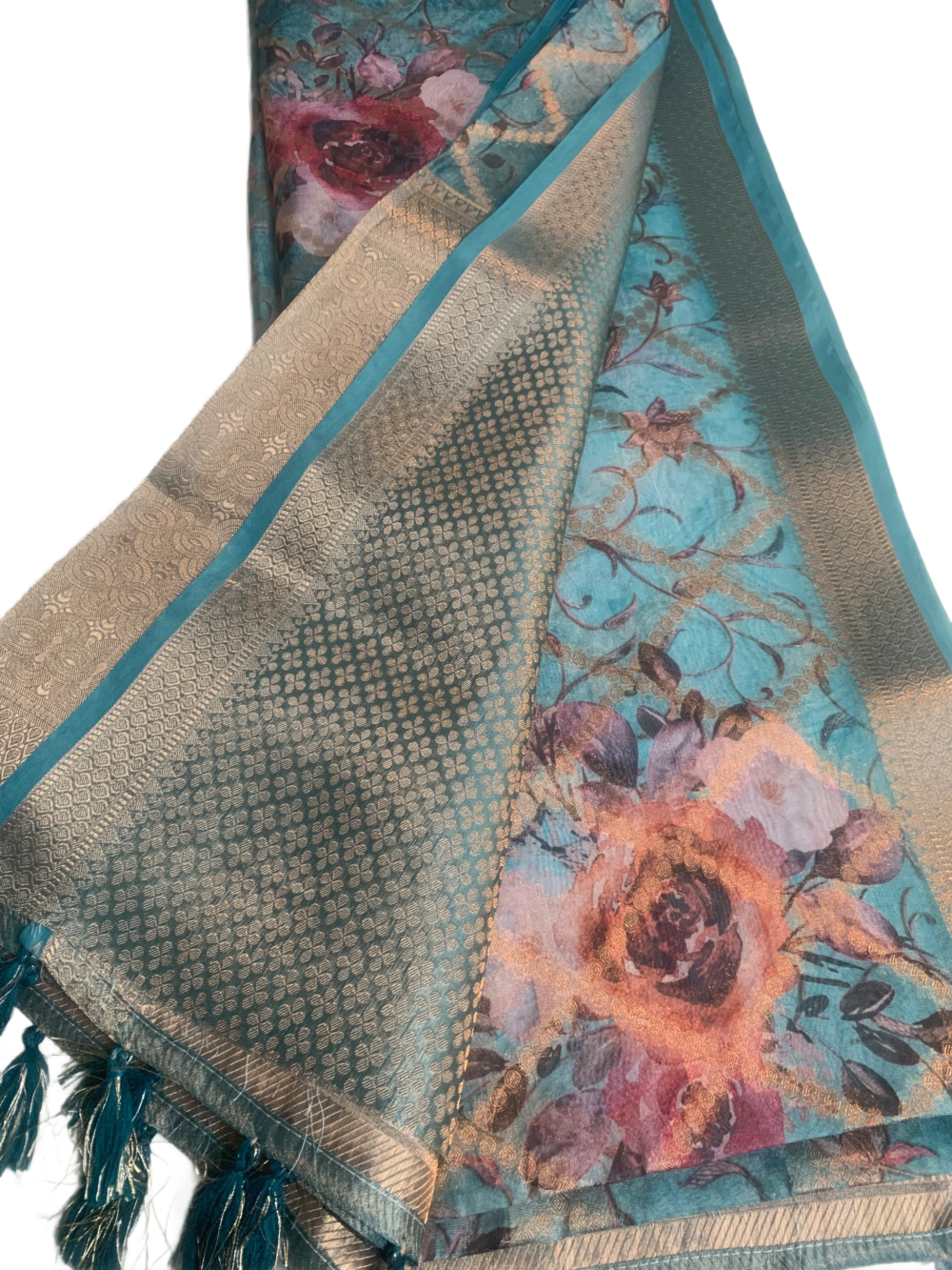 Tissue silk saree in floral design - Image 2