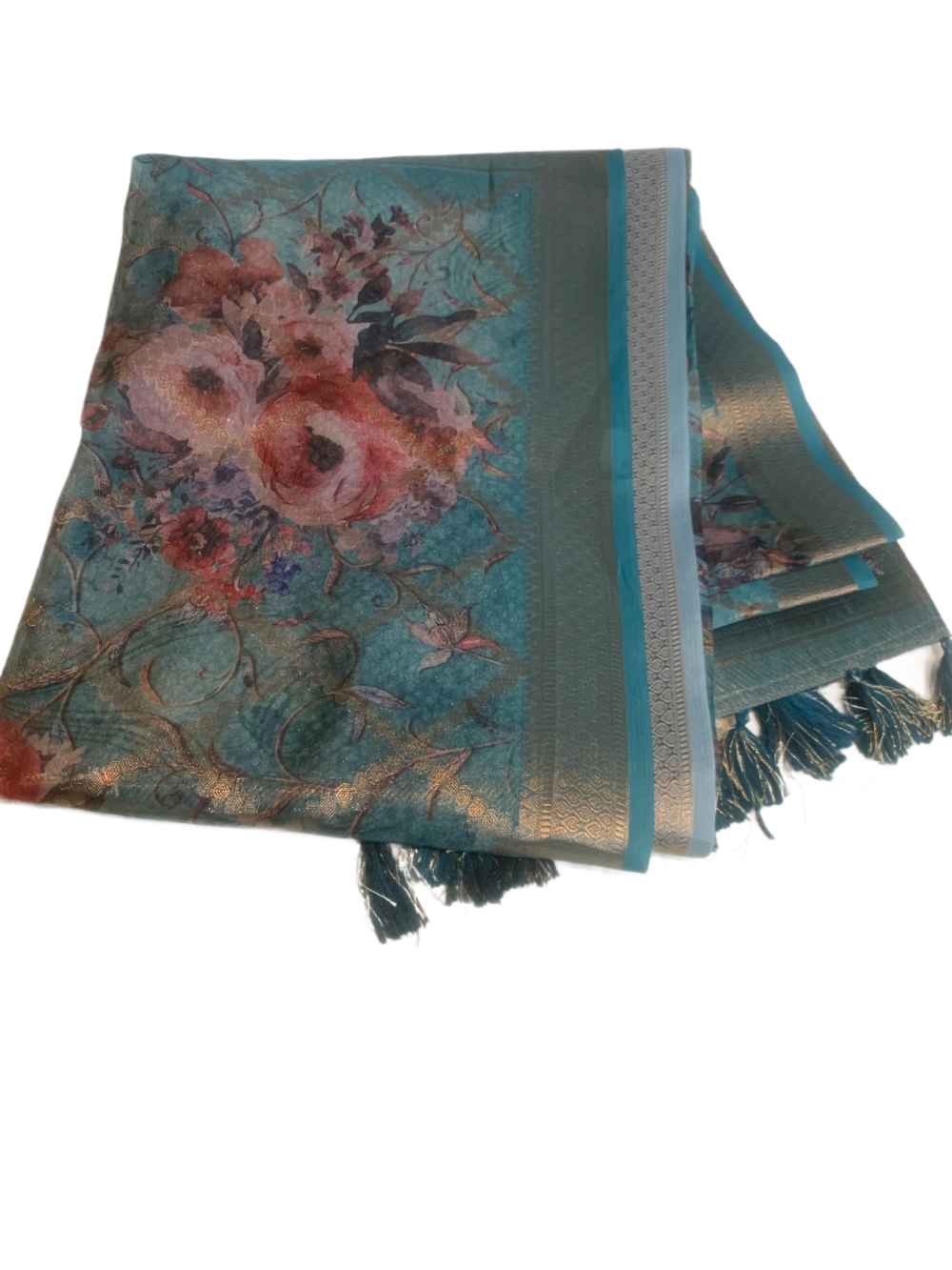 Tissue silk saree in floral design - Image 3