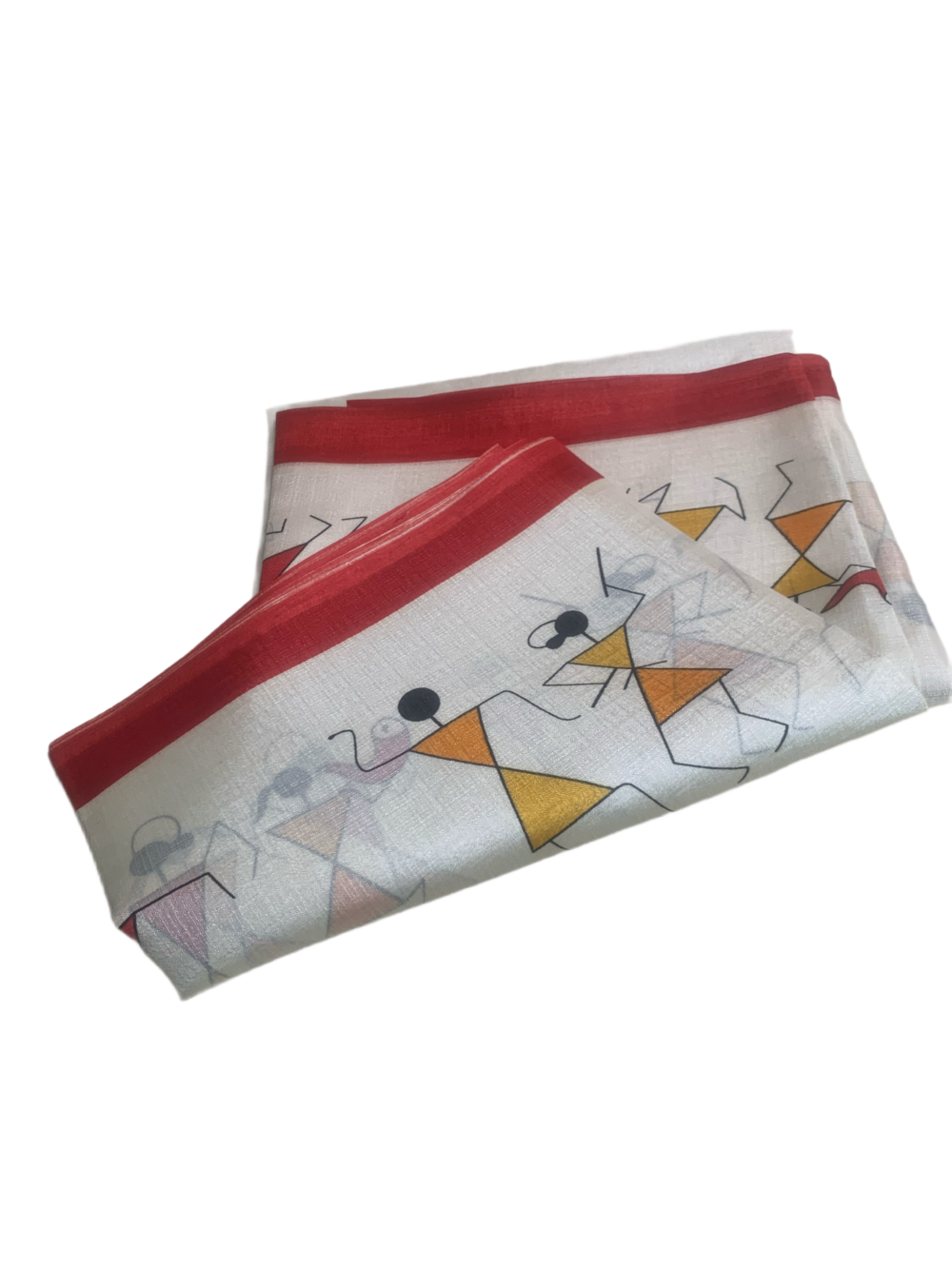 Silk/cotton saree in white with red and black border - Image 4