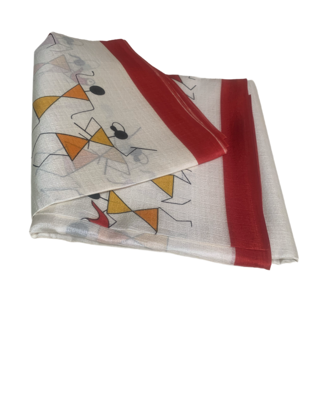 Silk/cotton saree in white with red and black border - Image 2