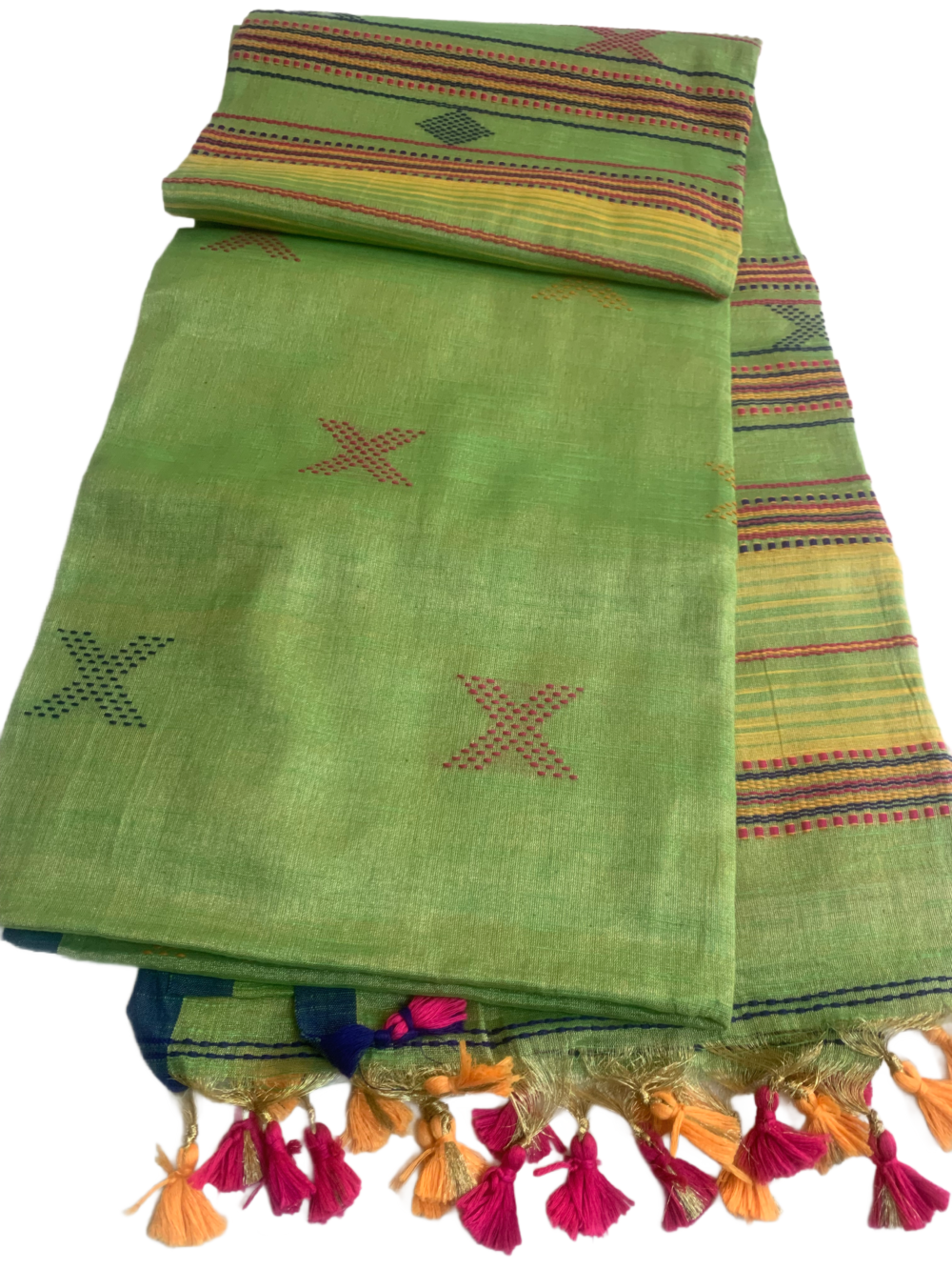 Linen saree in Light green - Image 2
