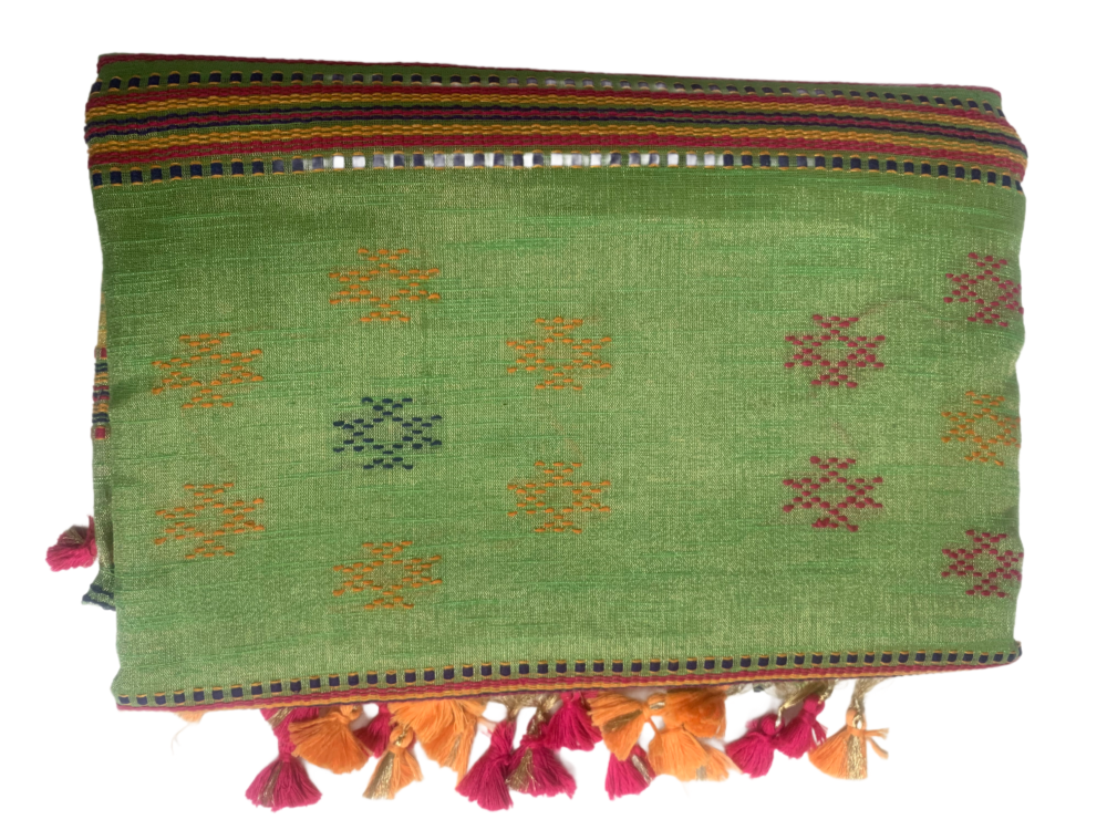 Linen saree in Light green - Image 6