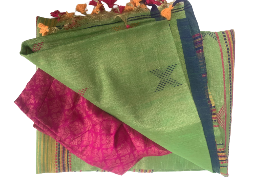 Linen saree in Light green - Image 7