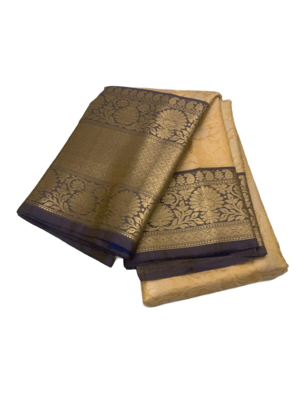 Silk saree in yellow and dark green - Image 2
